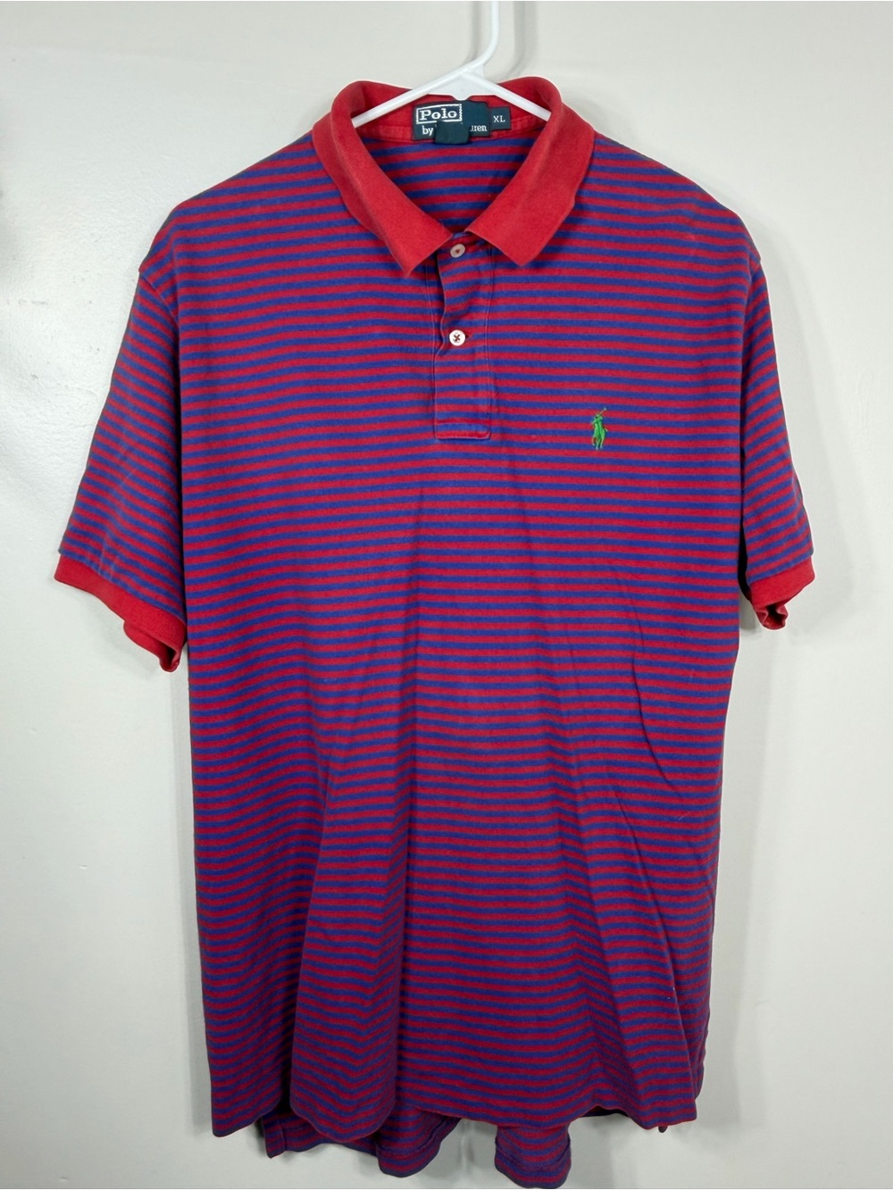Polo Ralph Lauren Men’s XL Red Blue‎ Striped Polo Shirt Green Pony Cotton